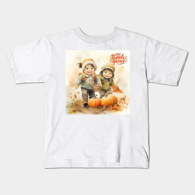 Happy Thanksgiving Day 3 Kids T-Shirt by Lady Su